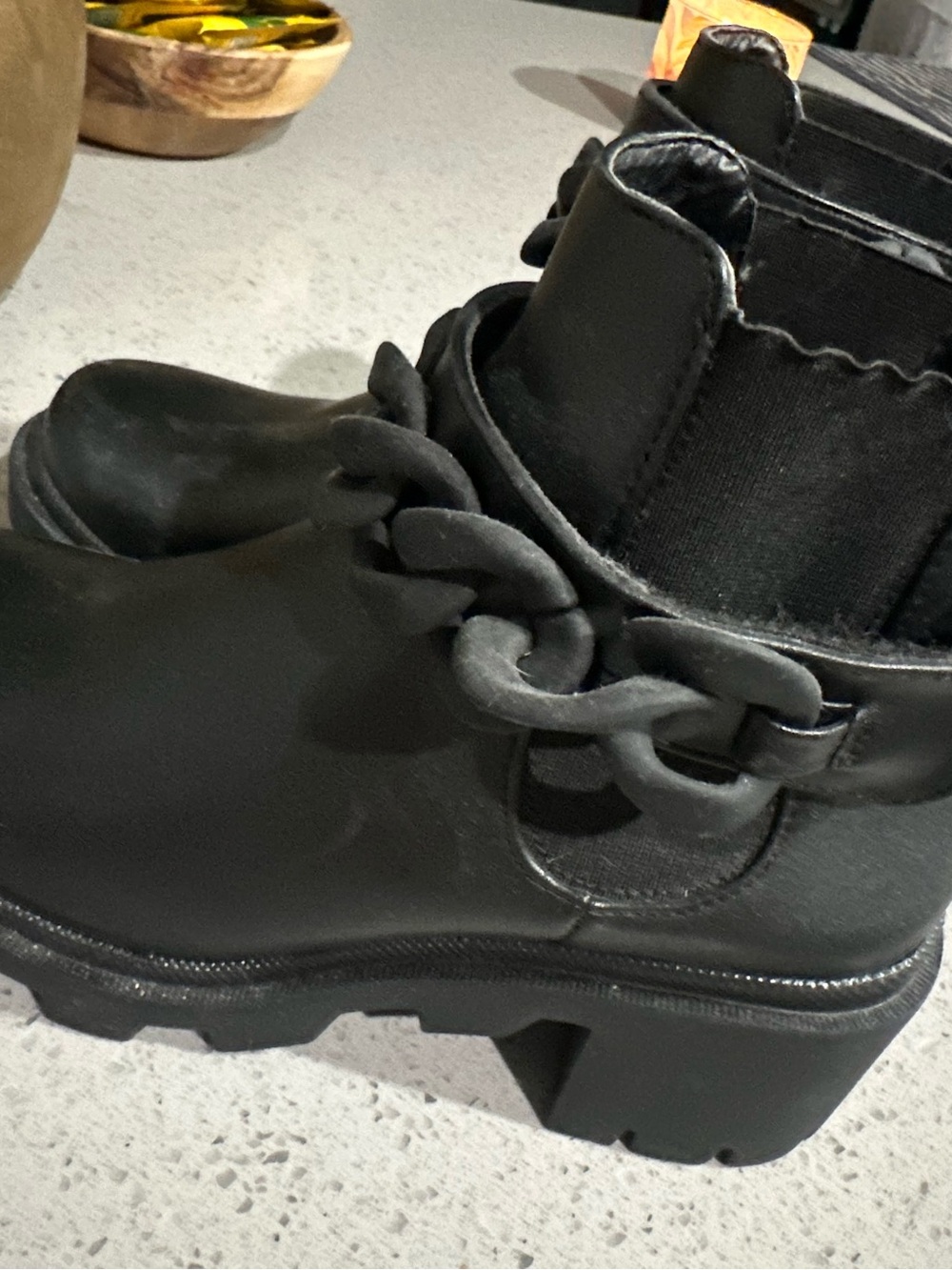 Steve Madden Amulet Black Chunky Platform Chelsea Boots with Chain Accent